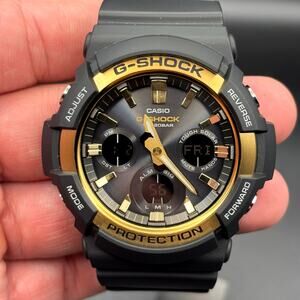 Casio G-Shock GAS-100G-1A Gold Accent Tough Solar Analog-Digital Watch NIBWT